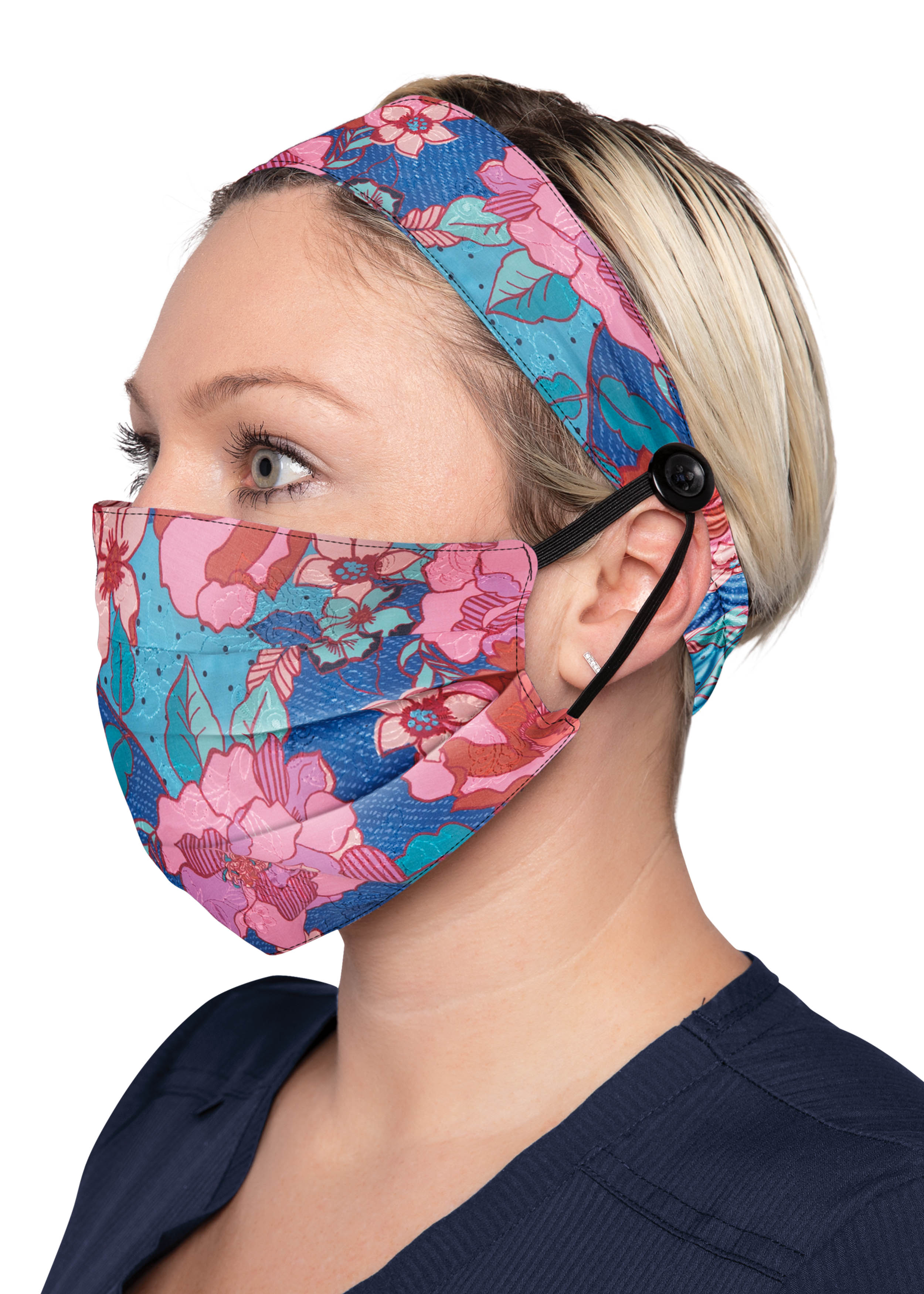 Koi Line Floral Print Headband & Mask Set 