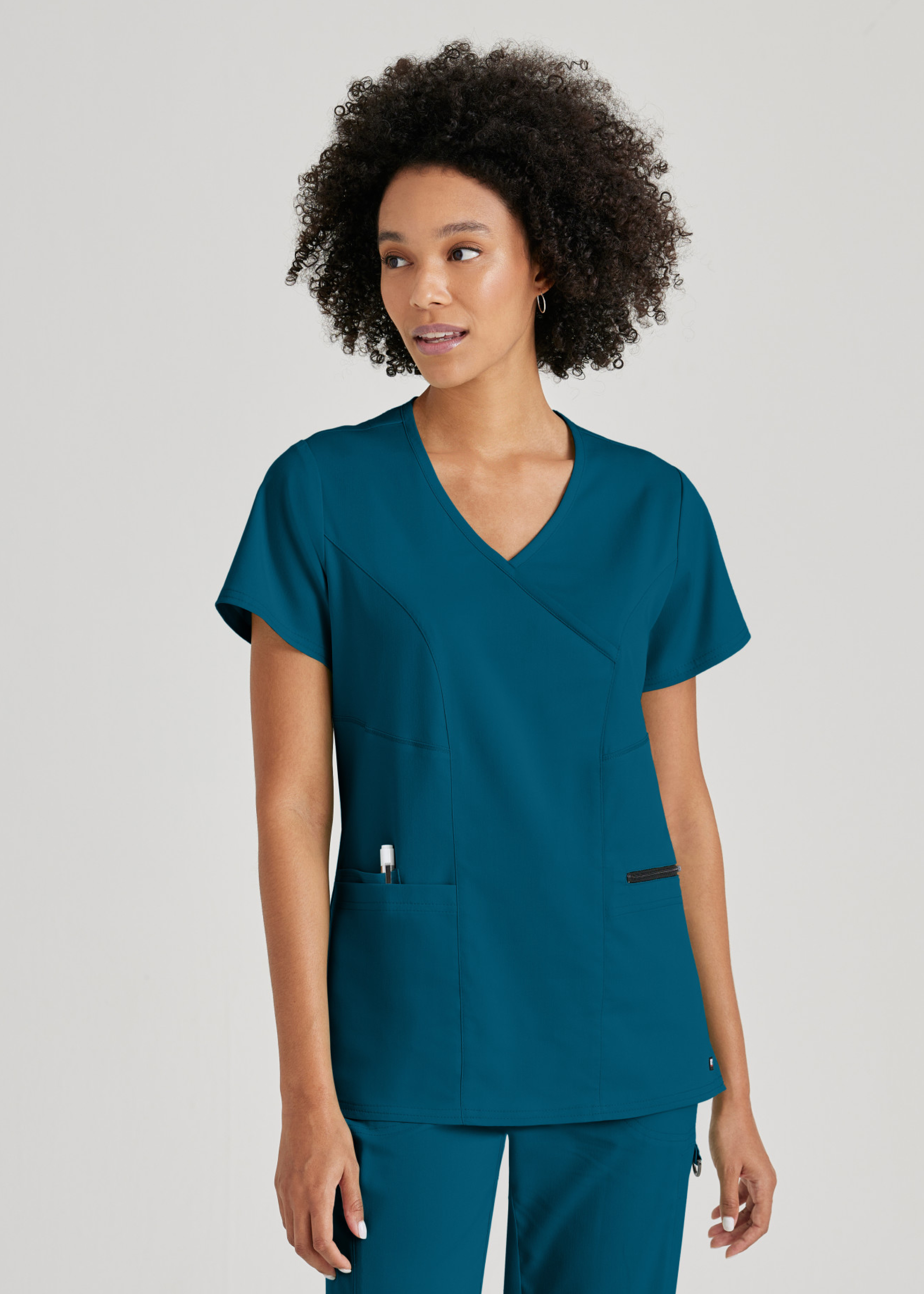 Grey's Anatomy Spandex Stretch Kim Surplice 3 Pocket Scrub Top