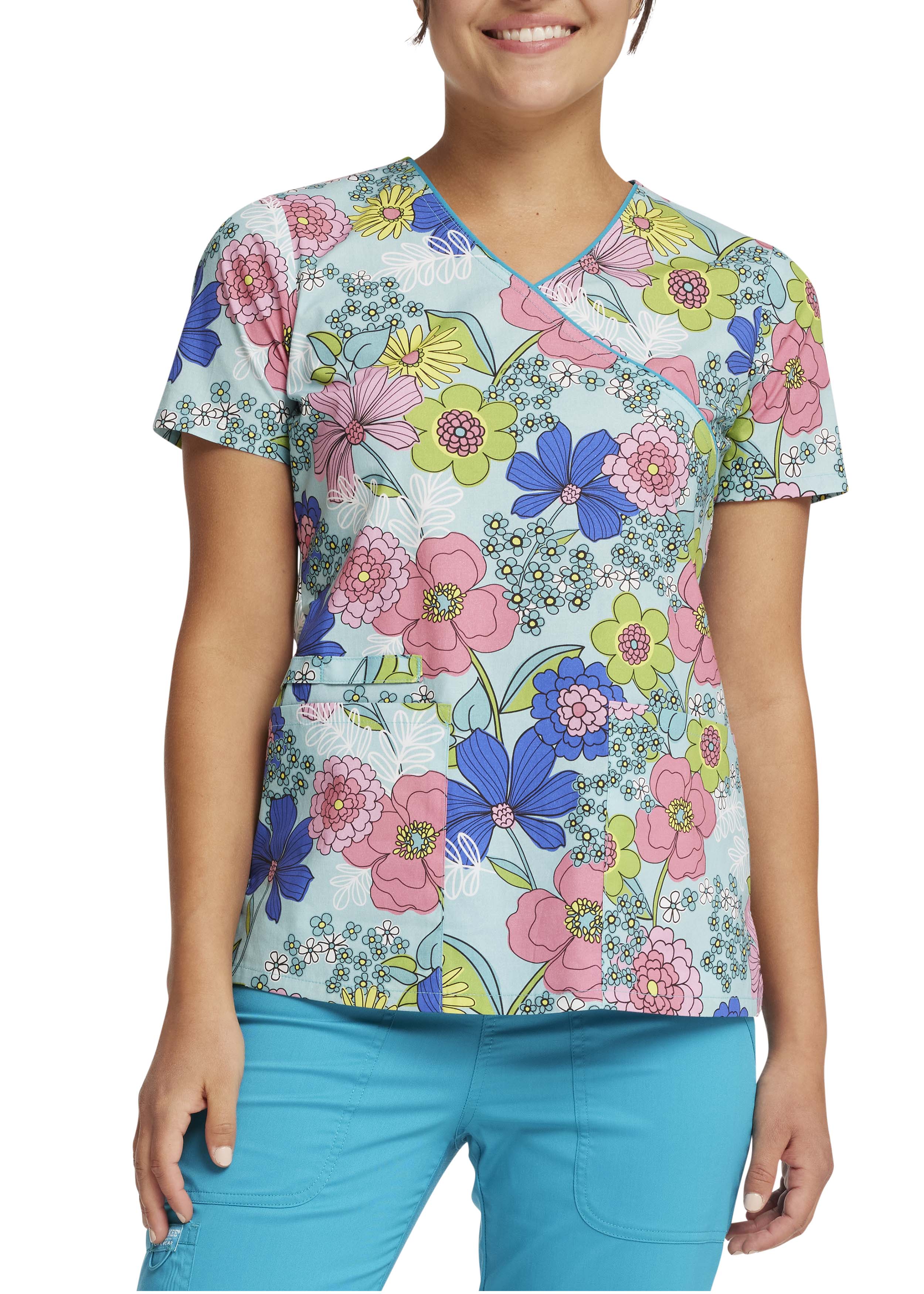 Beyond Scrubs Happiness Collection Floral Dreams V-Neck Print Scrub Top | Tops Scrub Tops from Scrubs and Beyond