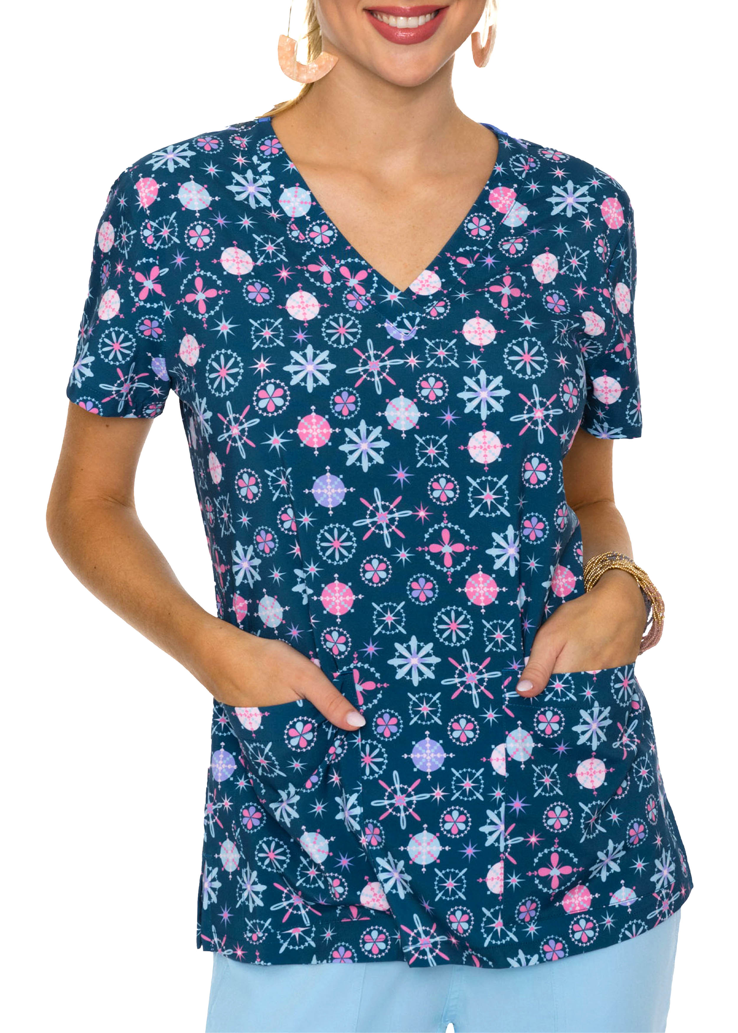 V-Neck Printed Scrub Top – Wisdom Wear Scrubs