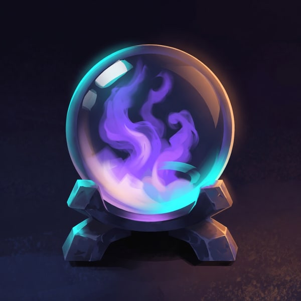 A crystal ball swirling with violet mist, suggesting a campaign assistant with deeper context