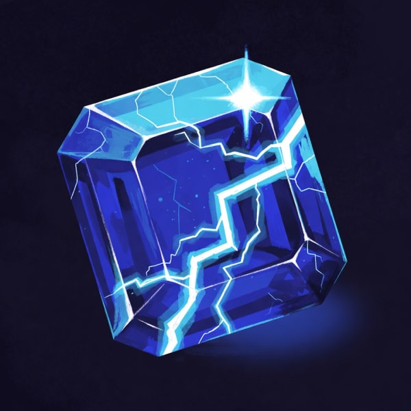 A lightning-struck sapphire crackling with trapped energy