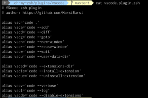 The VS Code plugin for oh-my-zsh with aliases