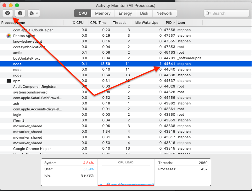 kill activity in activity monitor