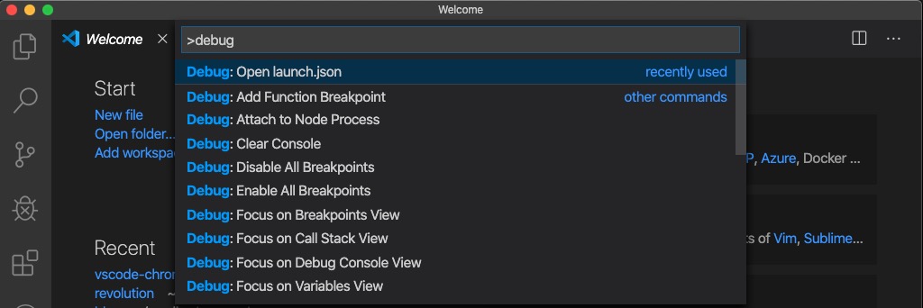 command palette search