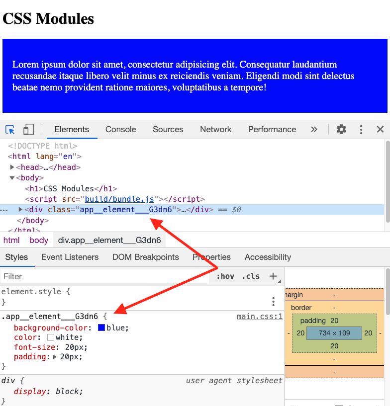 CSS modules with hashes