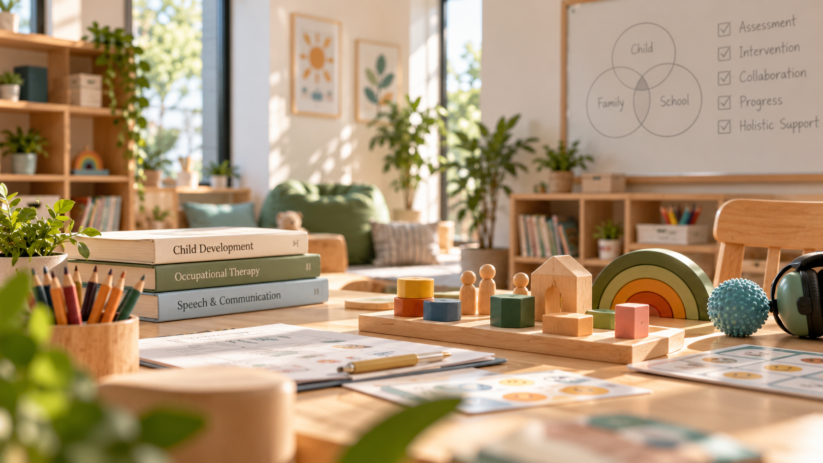 Warm multidisciplinary therapy workspace