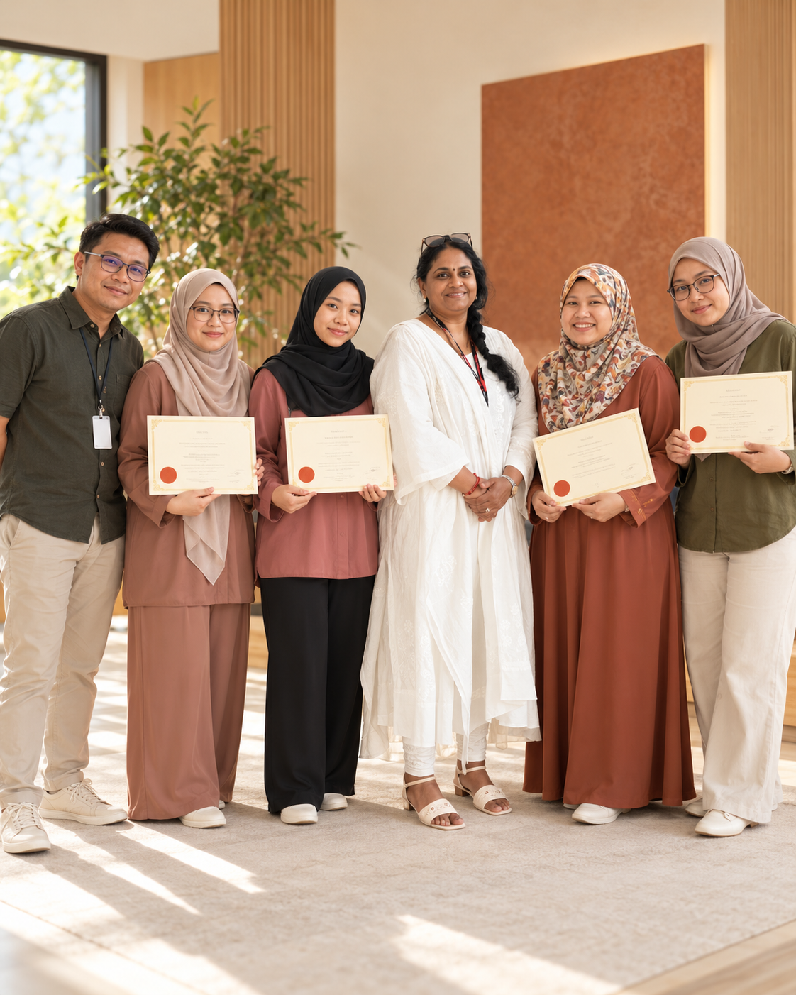 Warm certificate celebration group photo with educators and specialists