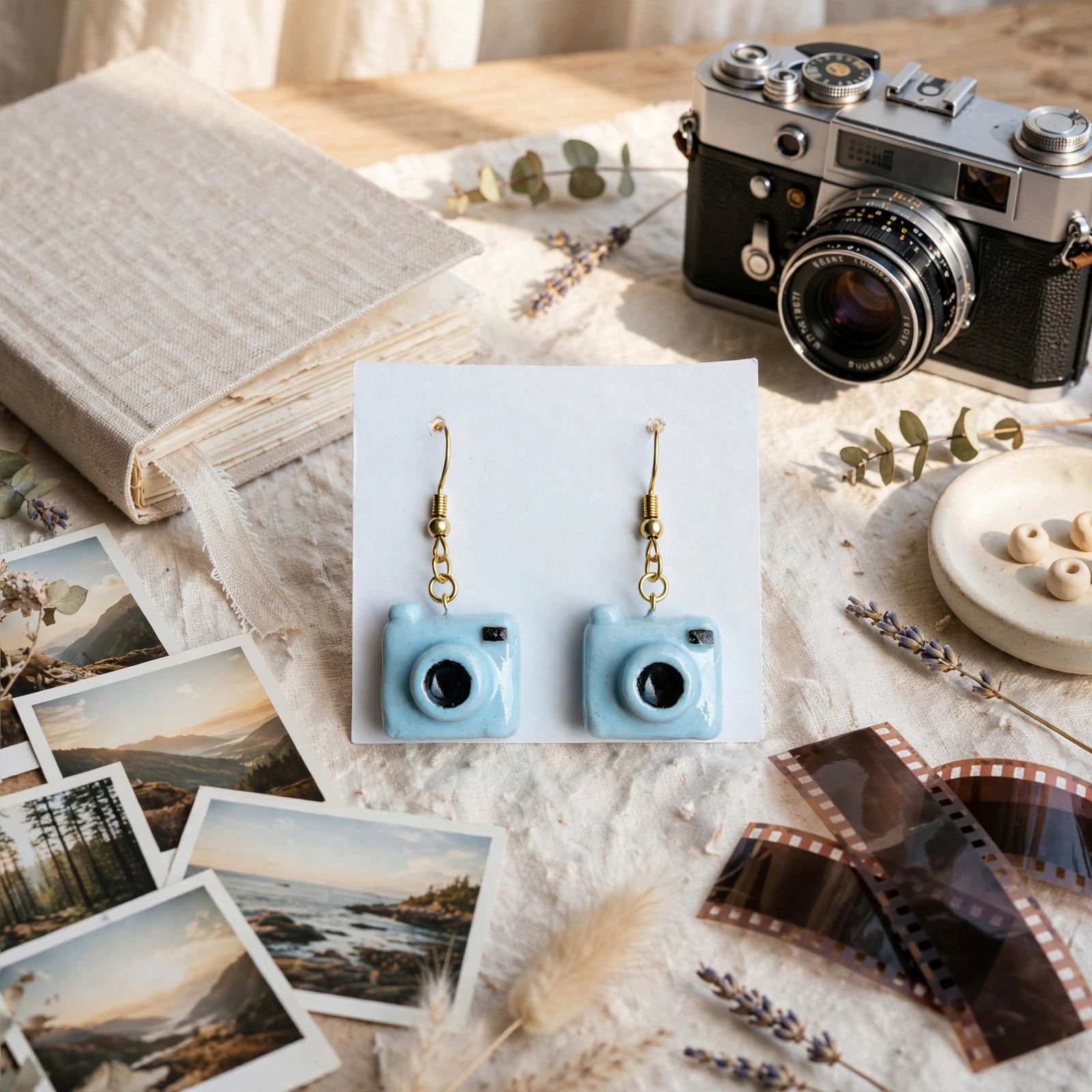 Camera Charm Handmade Clay Earrings 2