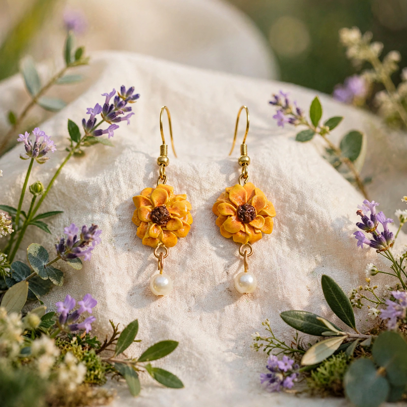 🌼 Golden Bloom Pearl Earrings 2