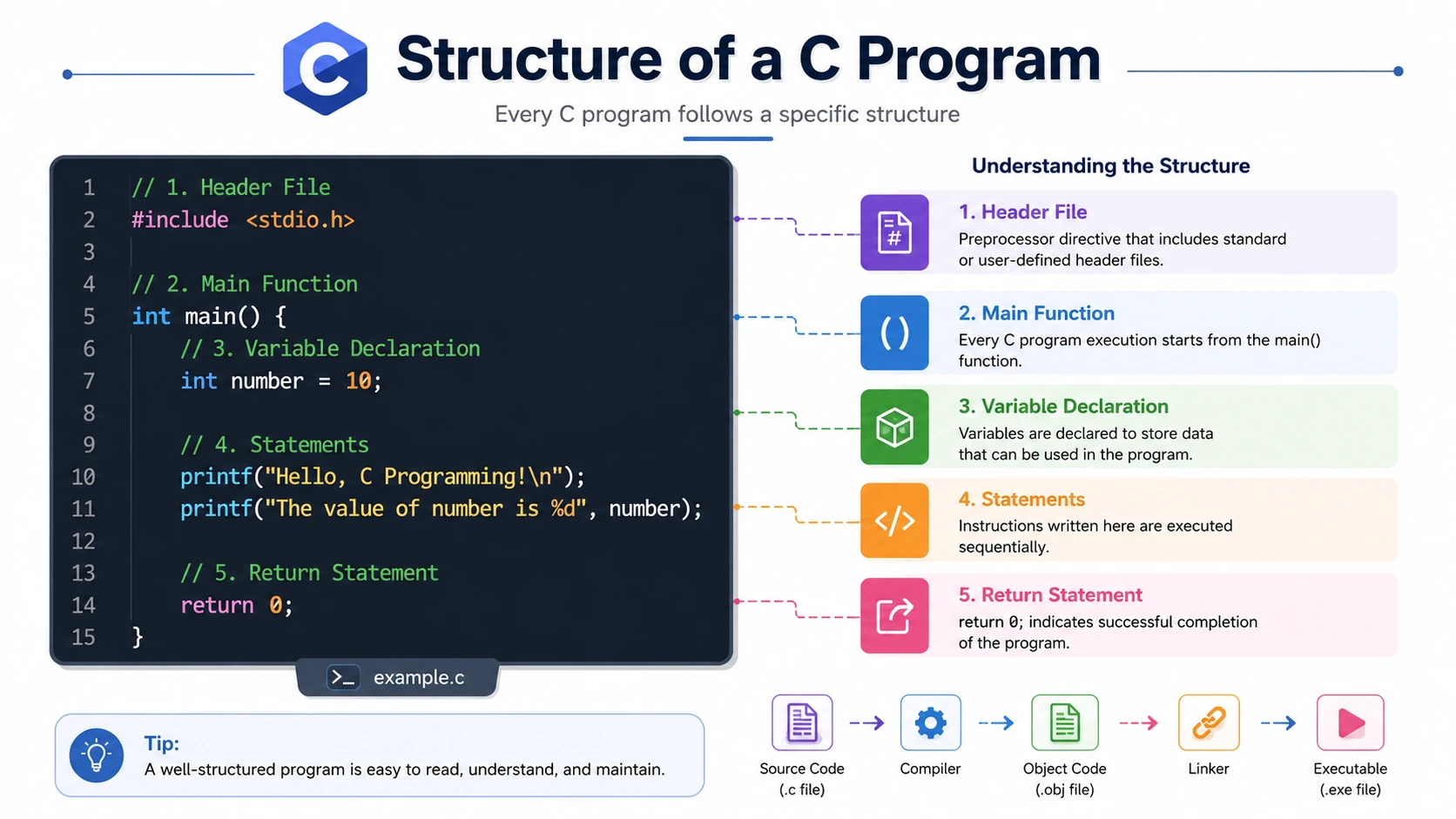 C Program Structure Infographic