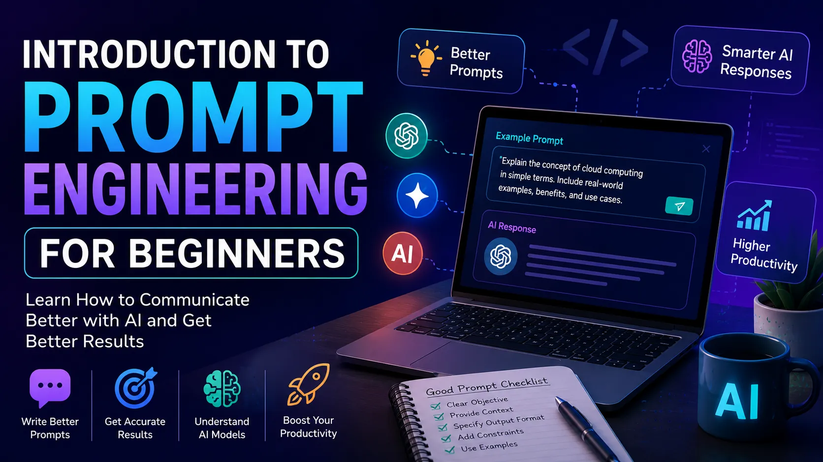 Introduction to Prompt Engineering for Beginners featuring AI prompt writing