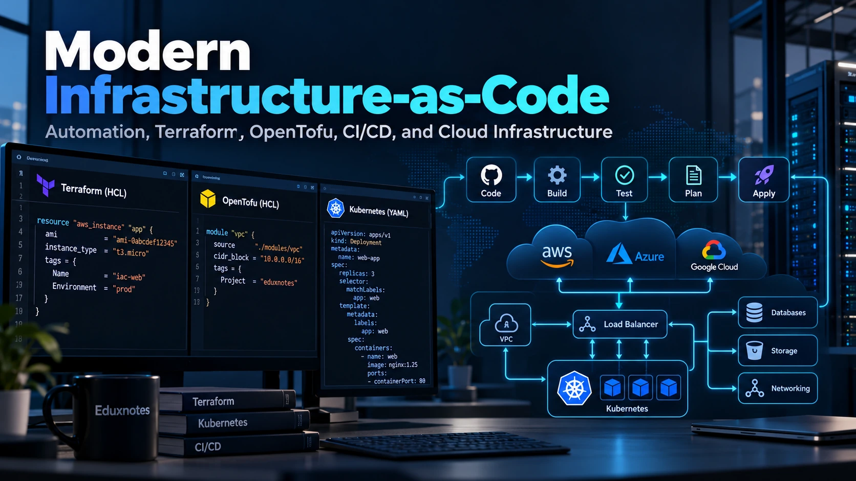 Learn Infrastructure as Code (IaC) with Terraform, OpenTofu, AWS, practical examples, security best practices, CI/CD, and a step-by-step DevOps roadmap.