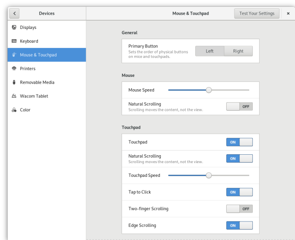 Touchpad settings