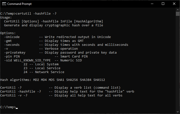 certutil hashfile