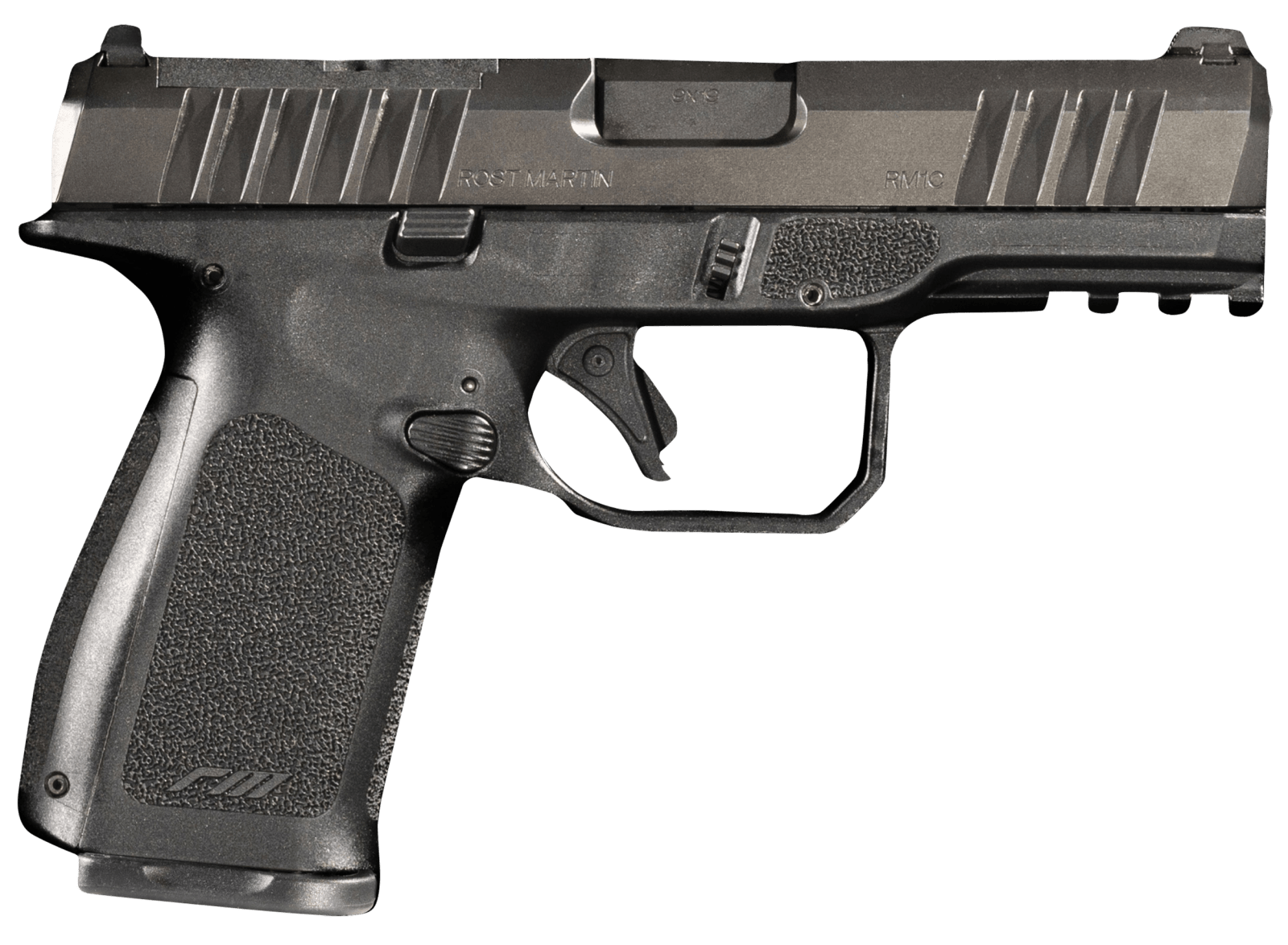 Rost Martin RM1CBLKOSP RM1C  9mm Luger 17+1 4" Black Match Grade Barrel, Black Tenifer Optic Ready/Serrated Steel Slide, Black Polymer Frame w/Picatinny Rail, Textured Grip, Ambidextrous