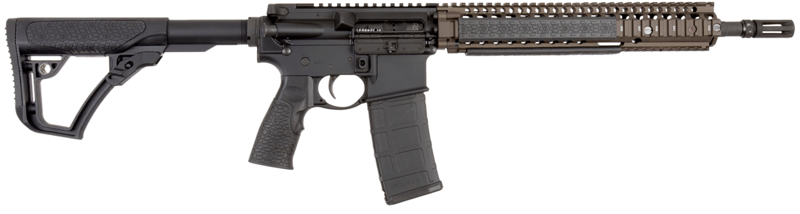 Daniel Defense 0208806027055 DDM4 M4A1 *CA Compliant 5.56x45mm NATO 14" 10+1 Black Hard Coat Anodized 6 Position w/SoftTouch Overmolding Stock with Flat Dark Earth Handguard