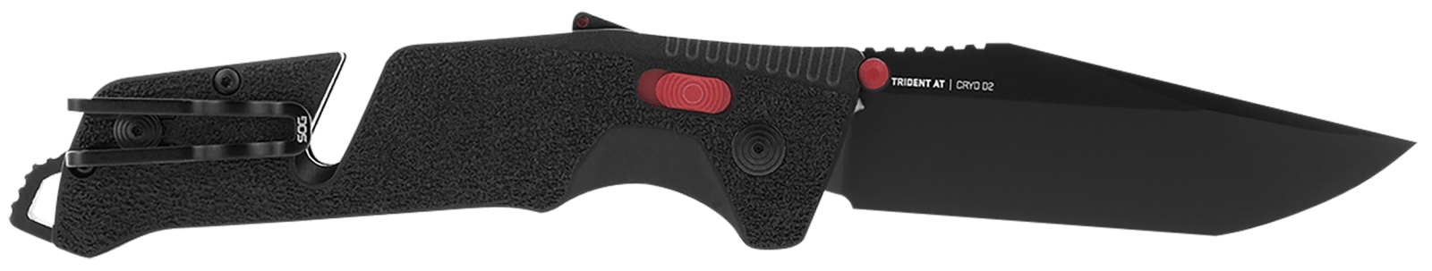 S.O.G SOG11120441 Trident AT 3.70" Folding Tanto Plain Black TiNi Cryo D2 Steel Blade/Black w/Red Accents GRN Handle Features Line Cutter/Glass Breaker
