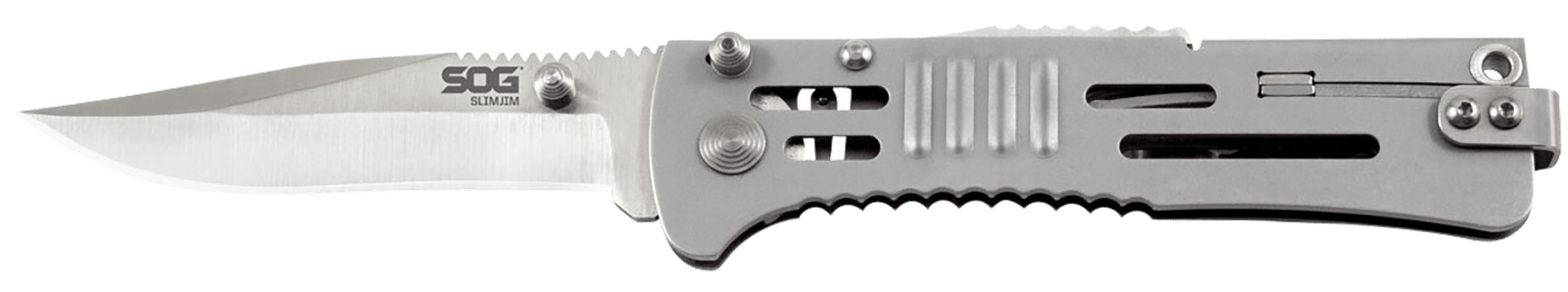 S.O.G SOG-SJ31-CP SlimJim  3.18" Folding Clip Point Plain Satin AUS-8A SS Blade Bead Blasted 420 Stainless Steel Handle Includes Belt Clip