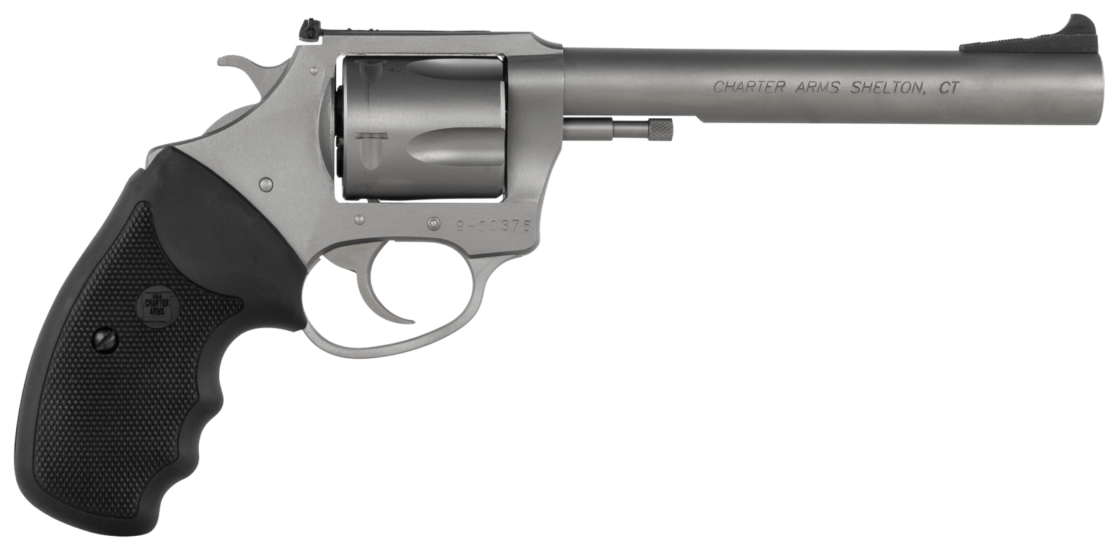 Charter Arms 74460 Bulldog Target Large 44 Special, 5 Shot 6" Matte Stainless Steel Barrel, Cylinder & Frame w/Black Finger Grooved Rubber Grip