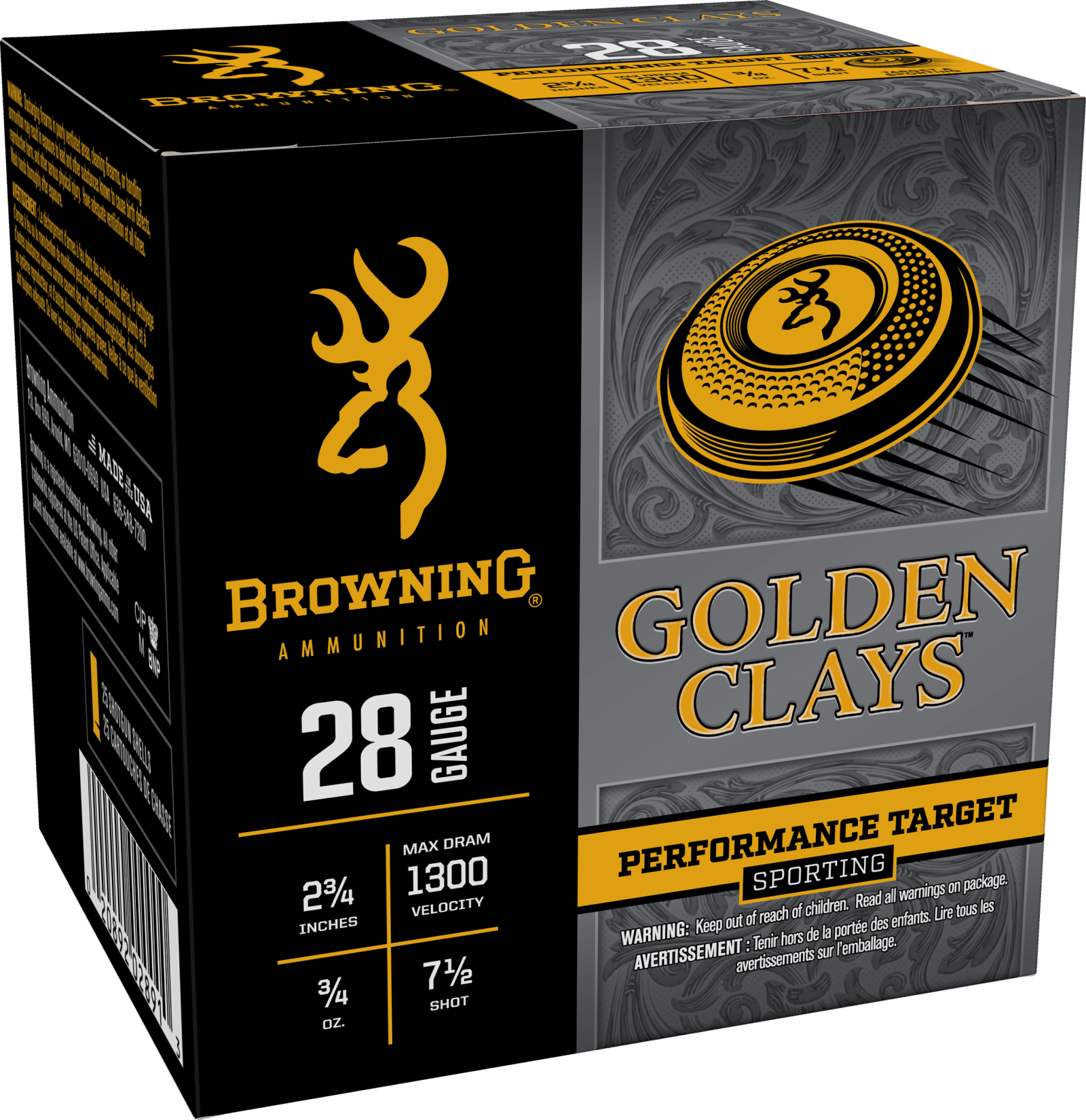 Browning Ammo BGC287 Golden Clays  28Gauge 2.75" 3/4oz 7.5Shot 25 Per Box/10 Case