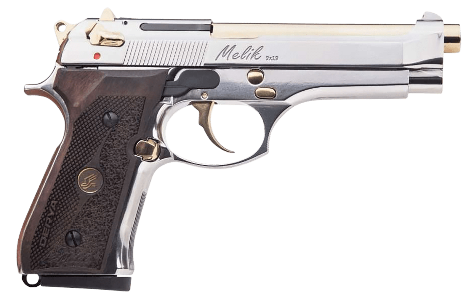 Derya Firearms 10L.MELIK9.NG.TR Melik  9mm Luger 10+1 4.90" Gold TiN Steel Barrel, Black Melonite Serrated Steel Slide,  Black Aluminum Frame, Black Polymer Grip