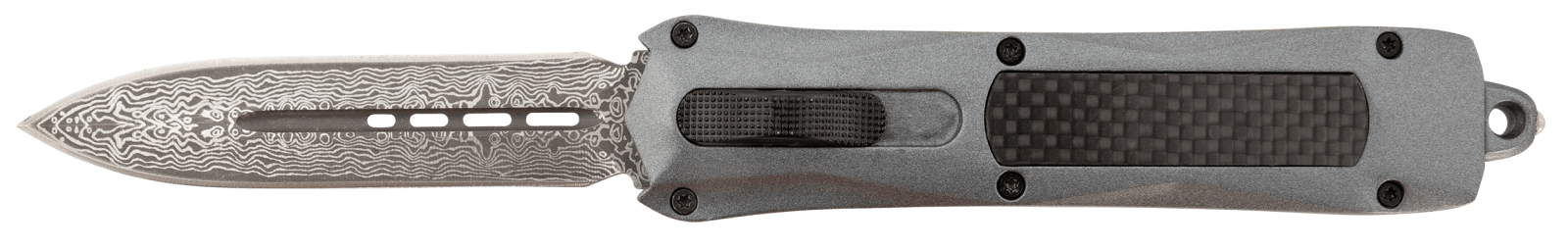 Steel River Knives A163BDD Spartan  3.50" OTF Dagger Plain Damascus 440C SS Blade/Gray w/Carbon Fiber Inlay Aluminum Zinc Alloy Handle