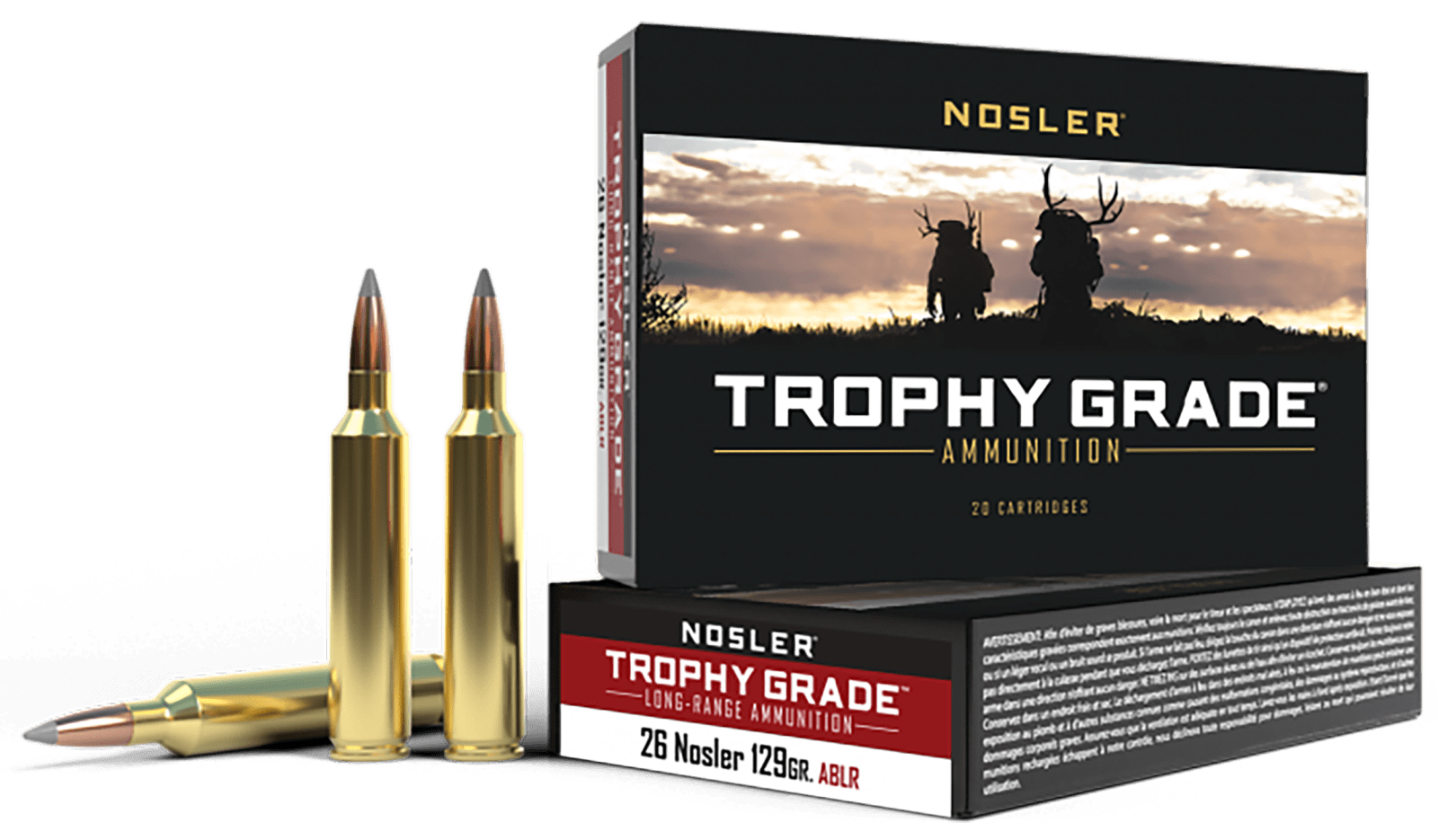 Nosler 60110 Trophy Grade Long-Range 26Nosler 129gr Nosler Spitzer AccuBond Long Range 20 Per Box/10 Case