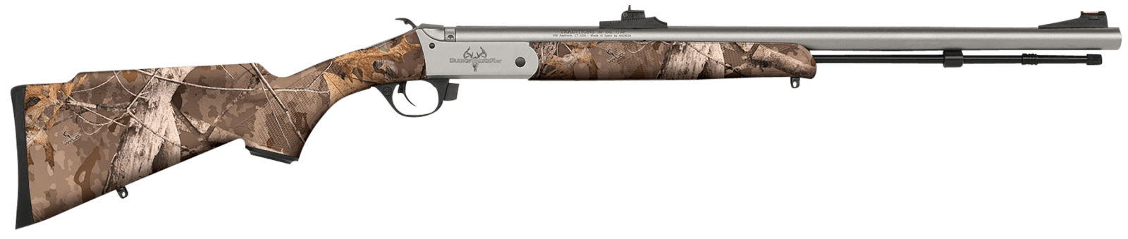 Traditions R721108432S Buckstalker XT 50 Cal 209 Primer 24", Stainless Cerakote Barrel/Rec, Next Wyld Camo Synthetic Stock, Fiber Optic Sights