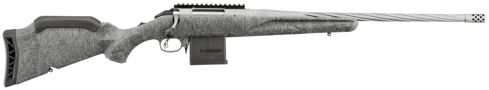 Ruger 46909 American II  Full Size 223 Rem 10+1 20" Gun Metal Gray Cerakote Spiral Fluted Threaded Barrel & Alloy Steel Receiver w/Picatinny Rail, Gray Splatter Adj LOP Synthetic Stock