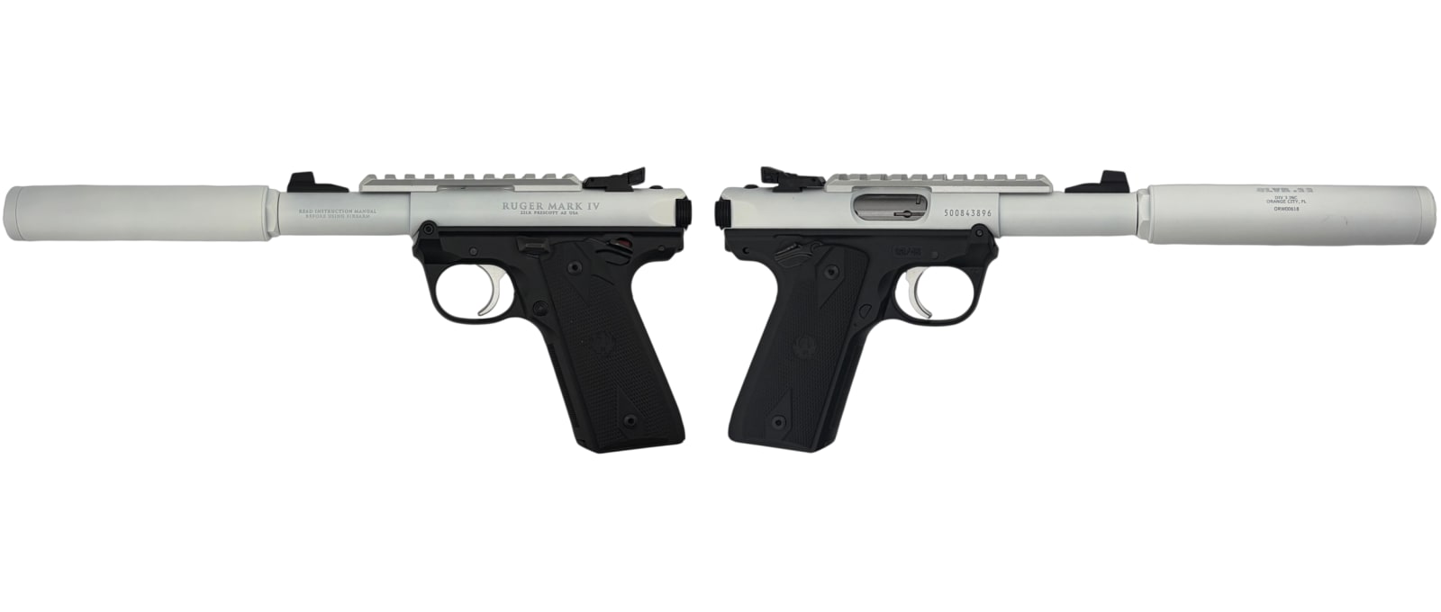 RUGER MARK IV 22/45 22LR PISTOL 4.4" T.B. WHITE 2-10RD MAGS