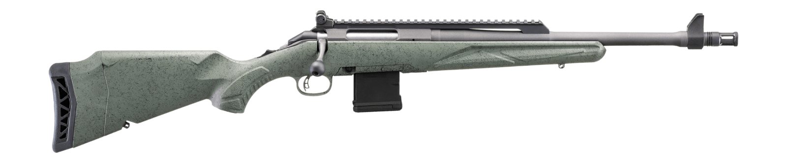Ruger 46965 American II Scout 5.56 NATO 10+1 16.10" Cobalt Cerakote Threaded Barrel, Alloy Steel Receiver w/Scope Rail, Leaf Green Splatter Adj LOP Synthetic Stock
