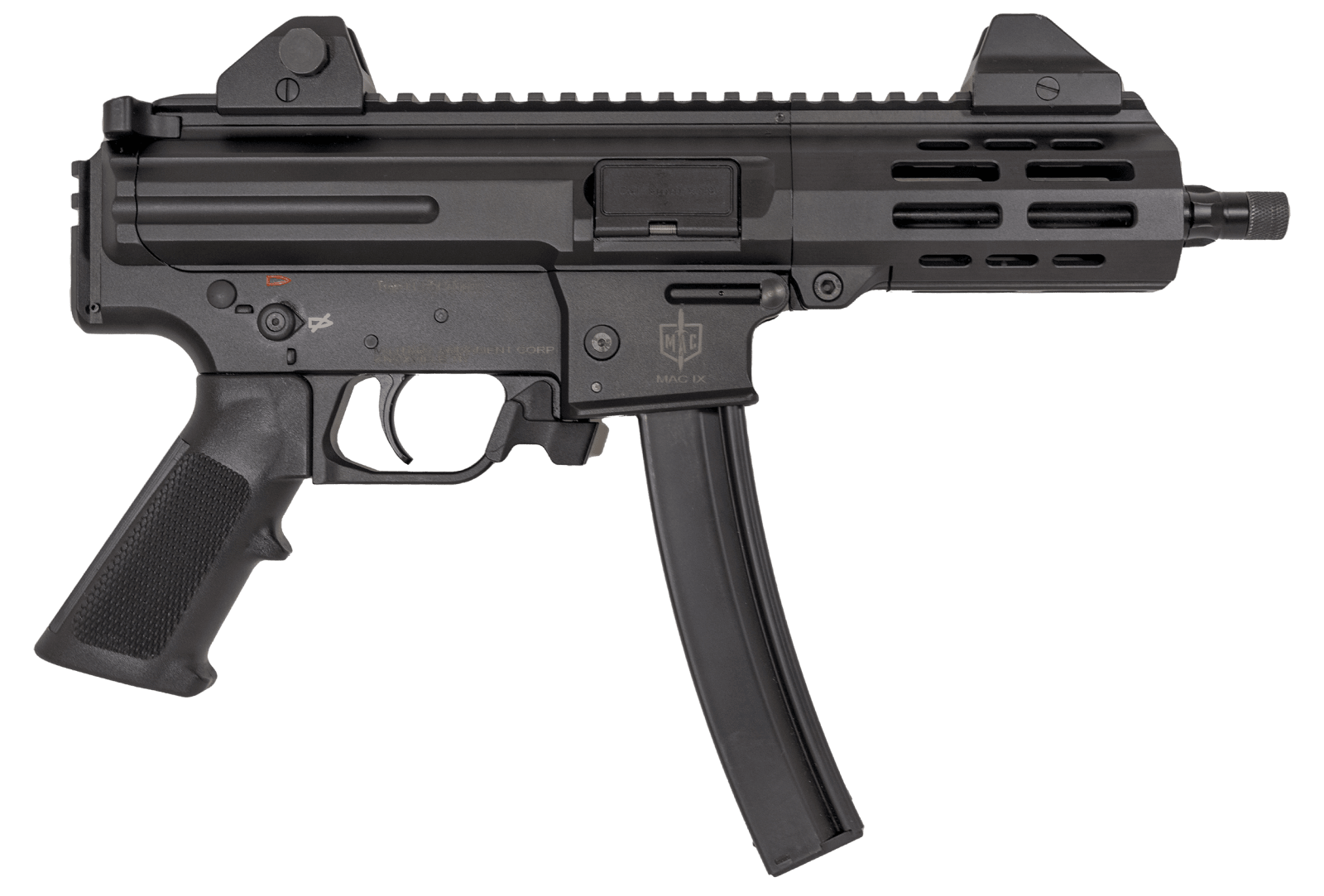 MAC 12755001 IX  9mm Luger 30+1 6.50" Threaded Barrel, Picatinny Rail Receiver & Rear, Black Polymer Grip