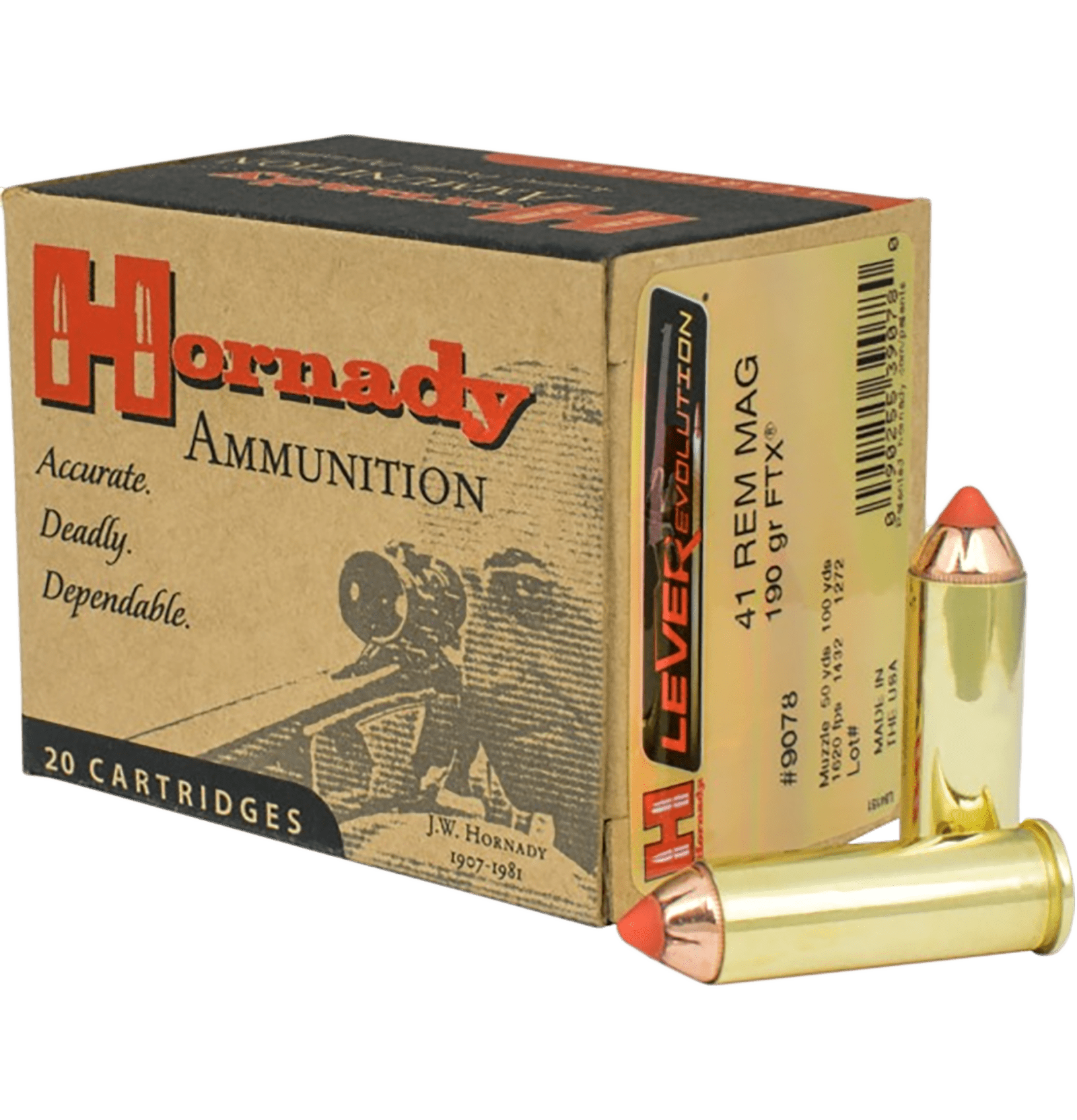 Hornady 9078 LEVERevolution  41RemMag 190gr Hornady Flex Tip eXpanding 20 Per Box/10 Case