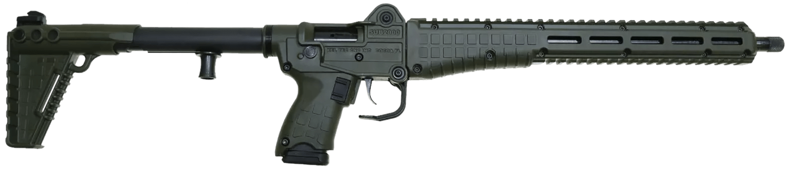 Kel-Tec SUB2K9GLKGRN10 SUB2000 Gen3 9mm Luger 10+1 16.15" Black Steel Threaded Barrel, Green Picatinny Rail Aluminum Receiver, M-LOK Slots Handguard, Green Synthetic Folding Stock, Black Polymer Grip