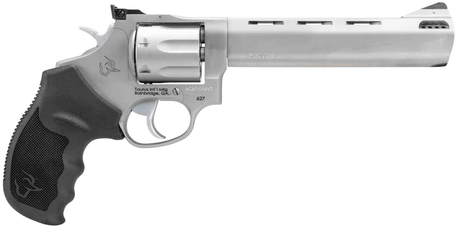Taurus 2-627069 Tracker 627 Medium 357 Mag 38 Special +P 7 Shot 6.50" Matte Stainless Steel Ported Barrel, Cylinder & Frame, Black Ribber Grip, Transfer Bar Safety, Exposed Hammer
