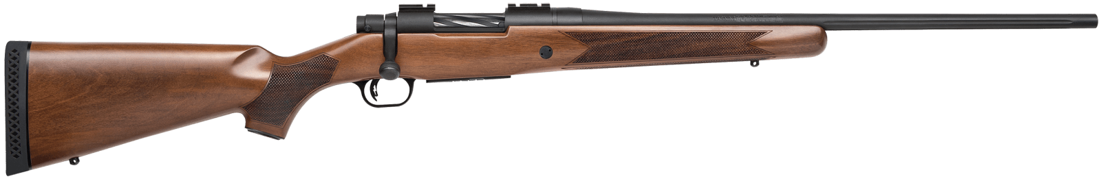 Mossberg 27841 Patriot  Full Size 22-250 Rem 5+1 22" Matte Blued Fluted Barrel, Drilled & Tapped Matte Blued Stainless Steel Receiver, Walnut Fixed Stock, Right Hand
