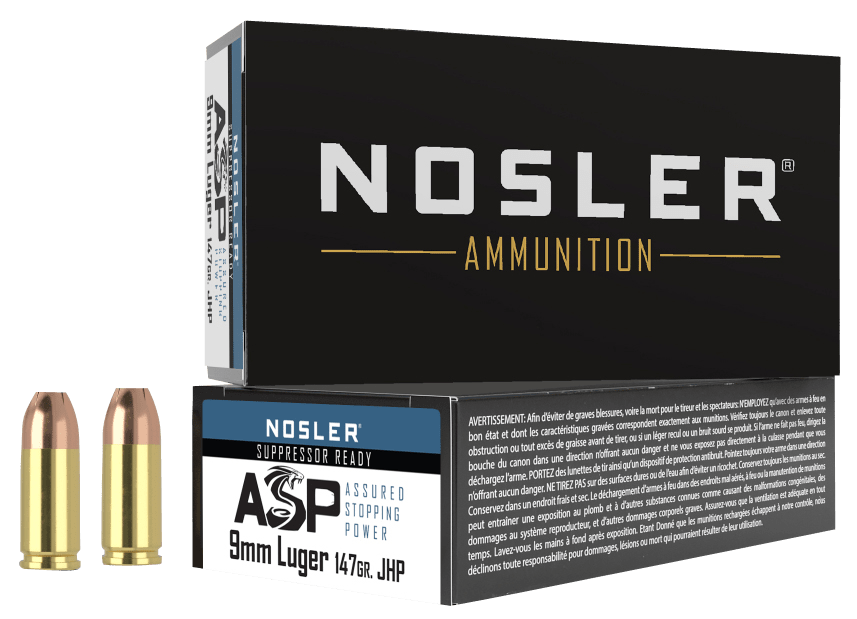 Nosler 51325 Assured Stopping Power Handgun 9mmLuger 147gr Jacketed Hollow Point 50 Per Box/10 Case