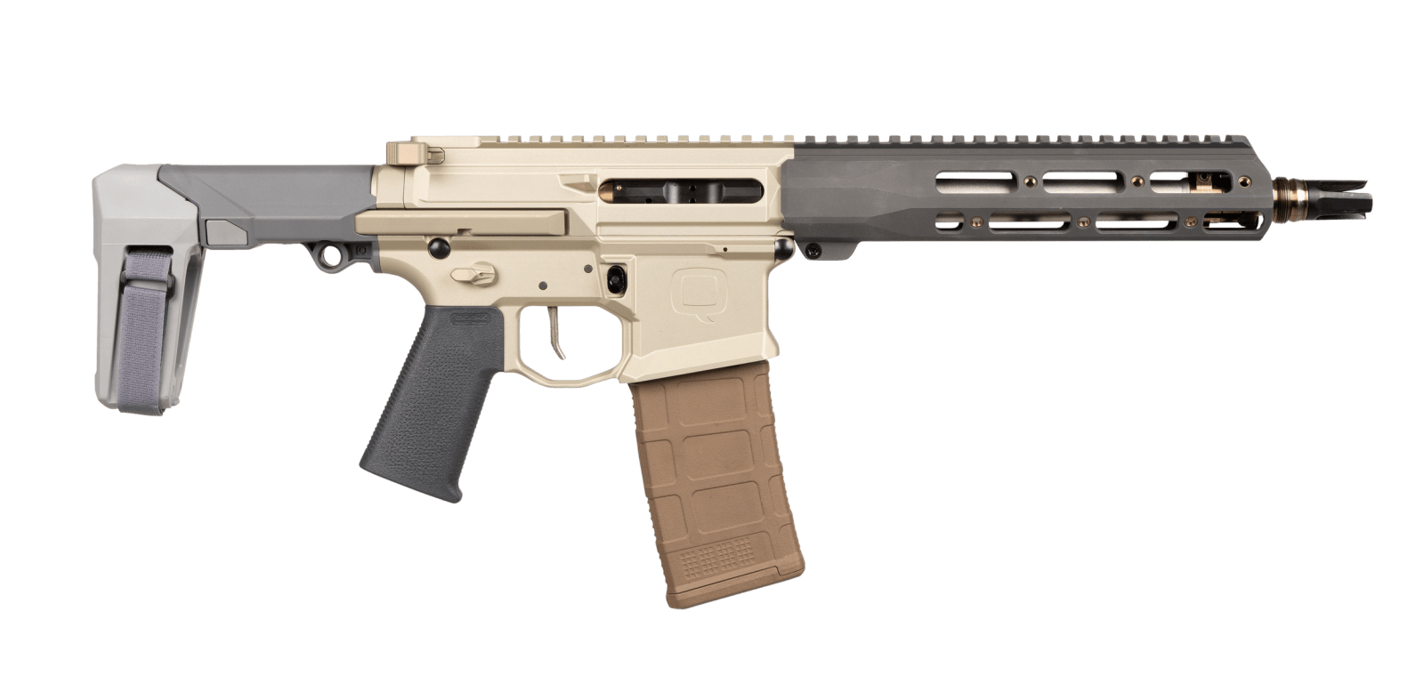 Q LLC HB55610INPISTOL Honey Badger 5.56 NATO 30+1 10" Threaded Barrel, M-LOK Handguard, Aluminum Receiver, Tan SB Tactical Brace