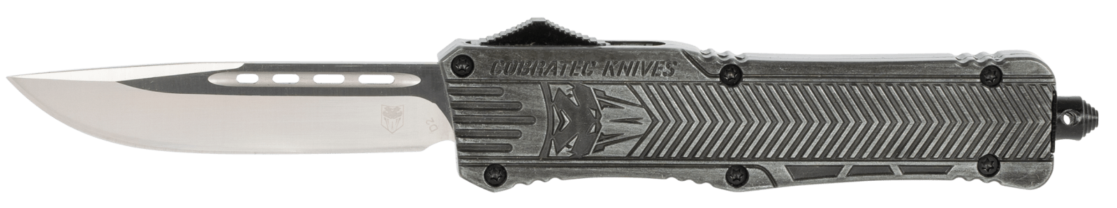 CobraTec Knives LSWCTK1LDNS CTK-1 Large 3.75" OTF Drop Point Plain D2 Steel Blade/ Stonewashed Aluminum Handle Features Glass Breaker Includes Pocket Clip