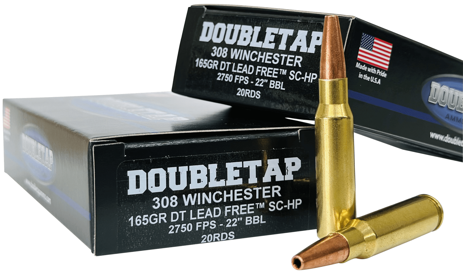 DoubleTap Ammunition 308W165X   308Win 165gr Lead Free Hollow Point 20 Per Box/25 Case