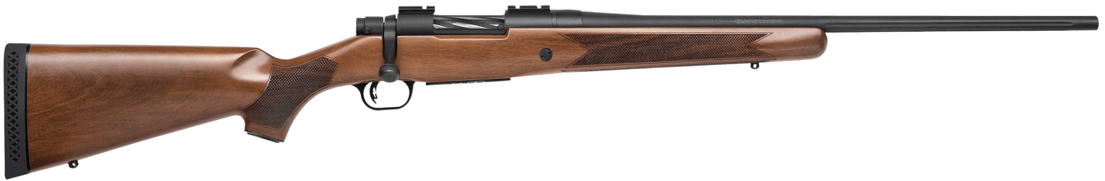 Mossberg 27849 Patriot  Full Size 7mm-08 Rem 5+1 22" Matte Blued Fluted Barrel, Drilled & Tapped Matte Blued Stainless Steel Receiver, Walnut Fixed Stock, Right Hand