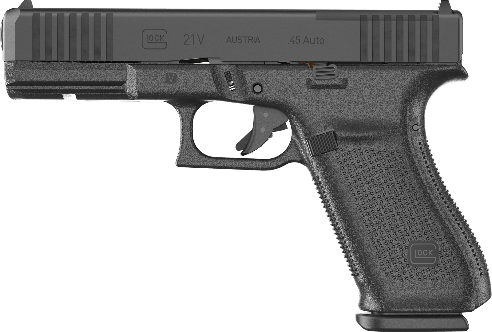 Glock UV2150203MOS G21 V MOS Full Size 45 ACP 13+1 4.61" Black GMB Barrel, Black nDLC Steel Optic Ready/Serrated Slide, Black Polymer Frame w/Accessory Rail, Textured Polymer Grip, Ambidextrous