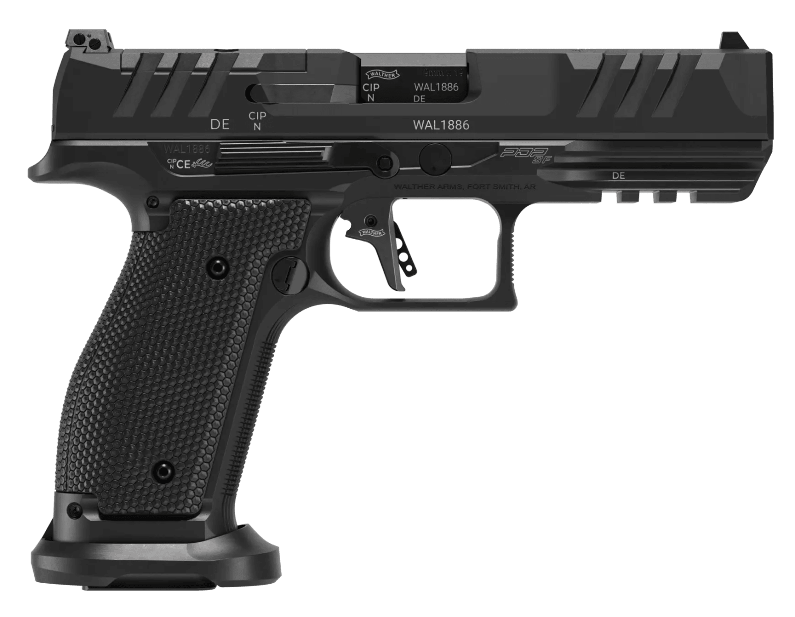Walther Arms 289700810 PDP Full Size 9mm Luger 10+1 4.50" Black Polygonal Rifled Barrel, Black Optic Ready/Serrated Slide, Black Steel Frame w/Picatinny Rail, Textured Wraparound Grip