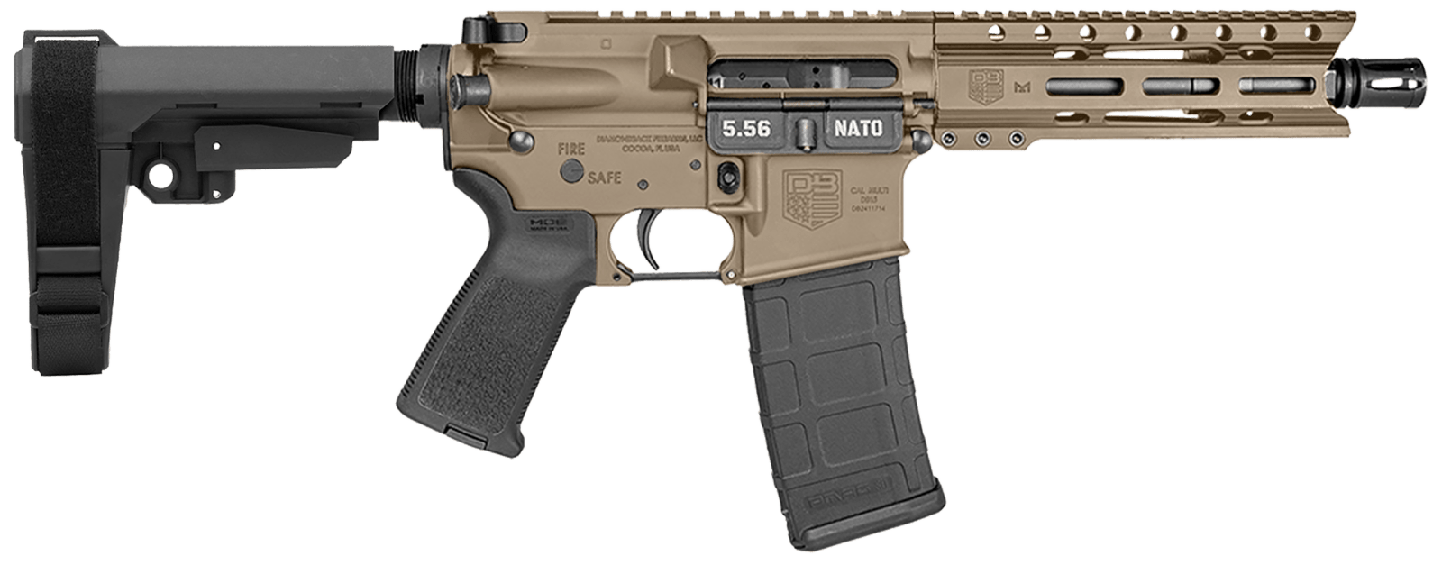Diamondback DB1913K061 DB15 5.56 NATO 30+1 7" Flat Dark Earth Cerakote Heavy Barrel 7075-T6 Aluminum Receiver 6" M-LOK Handguard SBA3 Brace Magpul MOE Grip