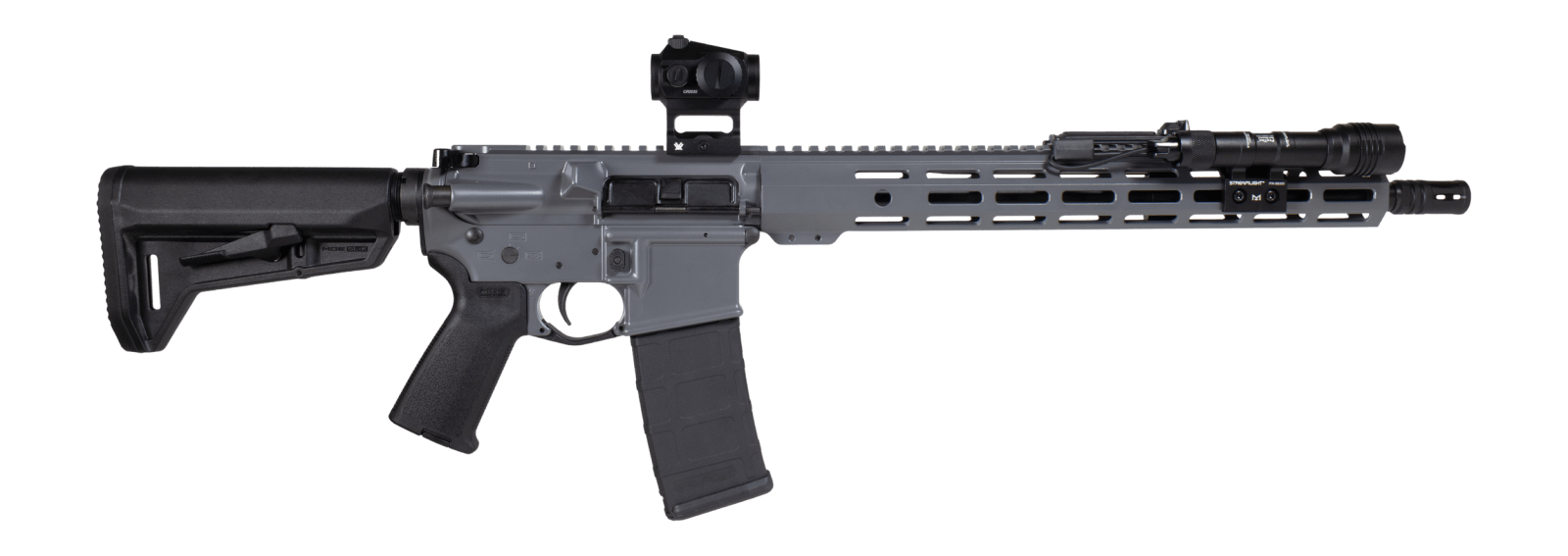 Shark Coast Tactical SCTARGCC Grey Night Bundle 5.56 NATO 10+1 16" Black Nitride Barrel, Gray Cerakote Aluminum Receiver w/Picatinny Rail, M-LOK Handguard, Black Polymer Stock & Grip, StreamLight ProT
