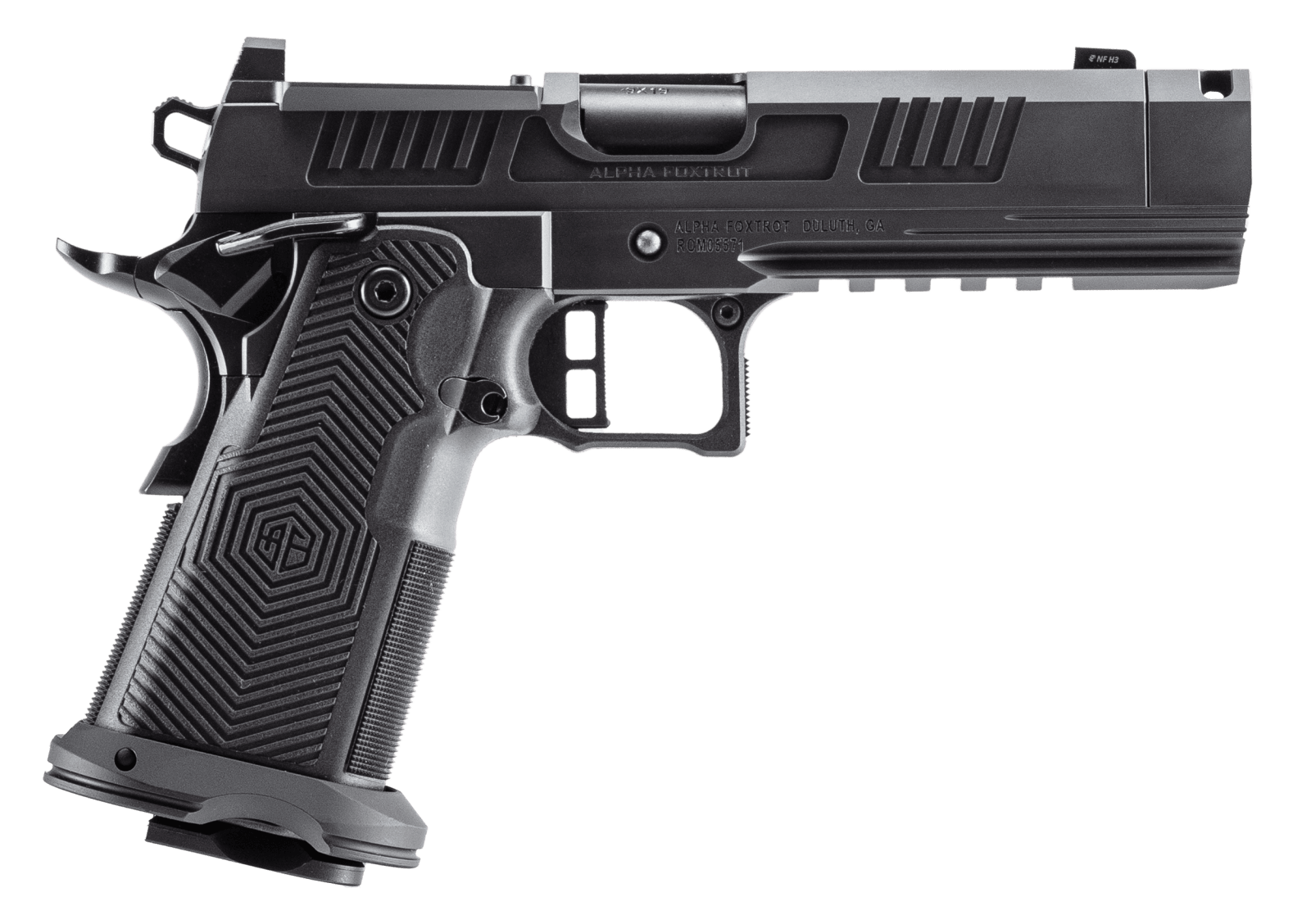 Alpha Foxtrot AA39X2CIG-XDBK17 AF1911 Romulus 10mm Auto 18+1 4.25" Black DLC Stainless Steel Threaded Compensated Barrel, Optic Ready/Serrated Slide & Frame w/Beavertail & Picatinny Rail, RMSc/RMR Foo