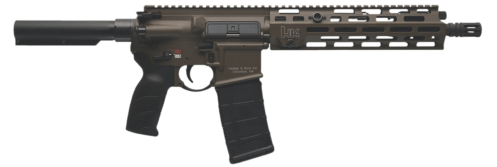 HK 81001202 MR556 A4 5.56x45mm 10+1 11" Black Threaded Barrel, M-LOK Handguard, Patriot Brown Picatinny Rail Receiver, Black Synthetic 6 Position Stock, Black Polymer Grip, Ambidextrous