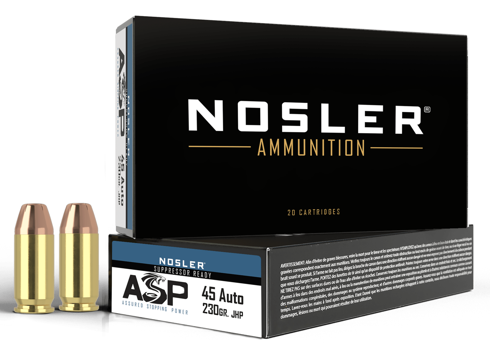 Nosler 51284 Assured Stopping Power Handgun 45ACP 230gr Jacketed Hollow Point 50 Per Box/10 Case