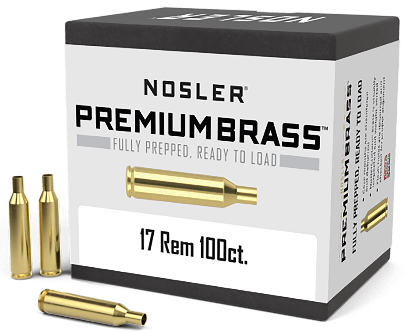 Nosler 10128 Premium Brass Unprimed Cases 17Rem Rifle Brass 100/Box